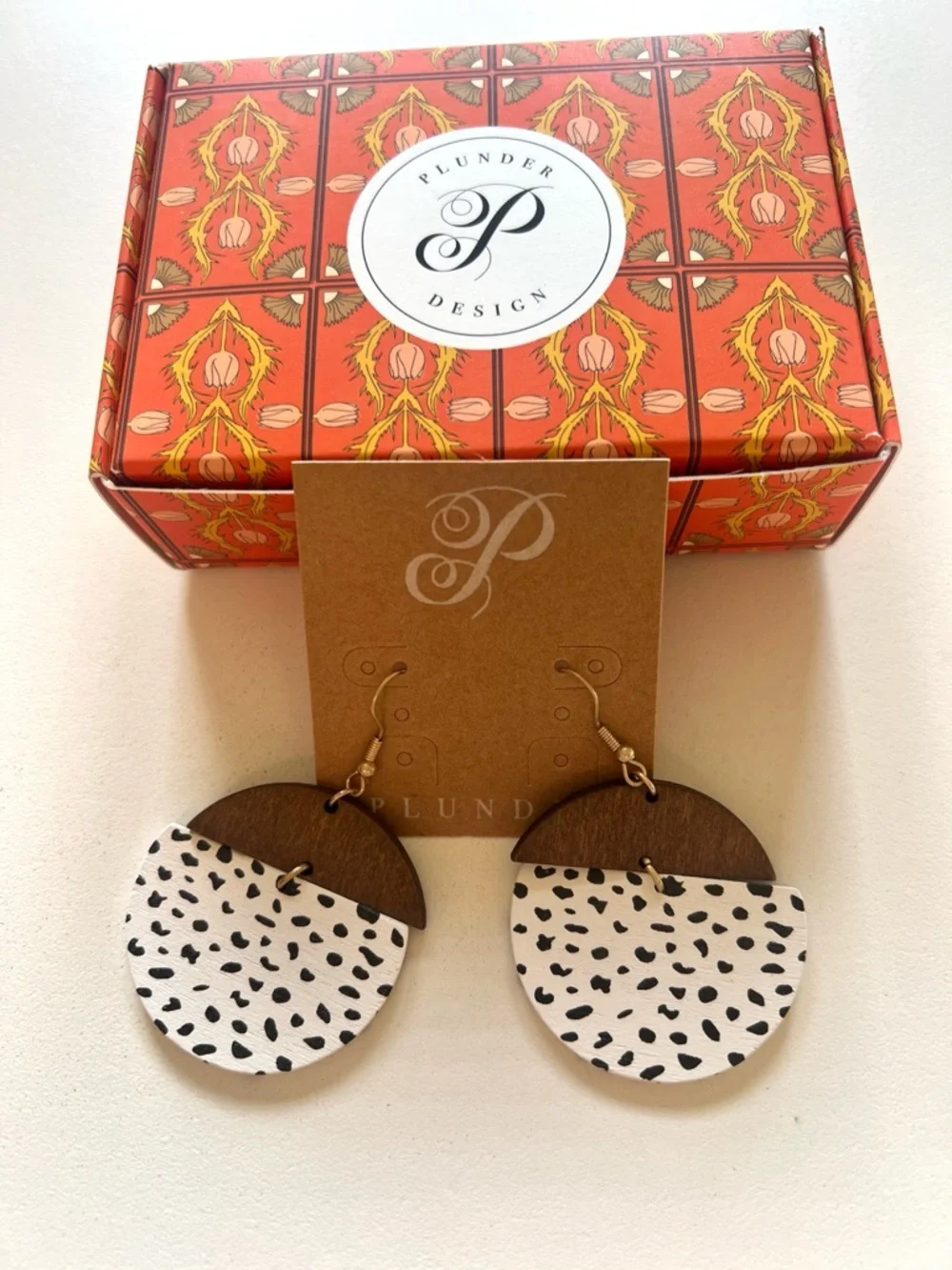 Plunder Design Kamala Spotted Wood Geometric Earrings